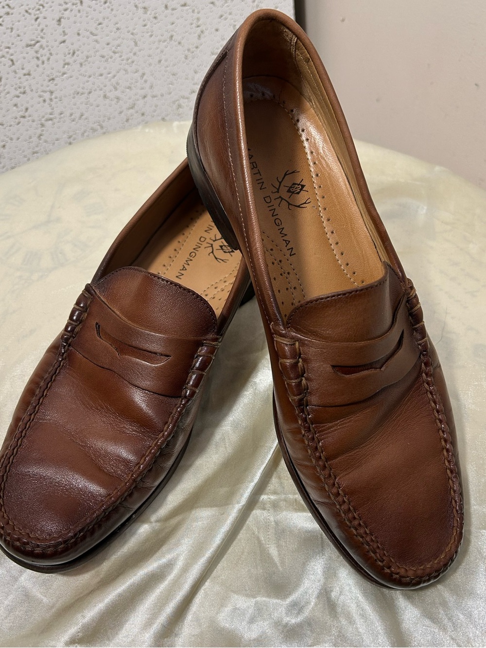 Martin Dingman Maxwell sheepskin leather Penny Loafers whiskey Men 10M